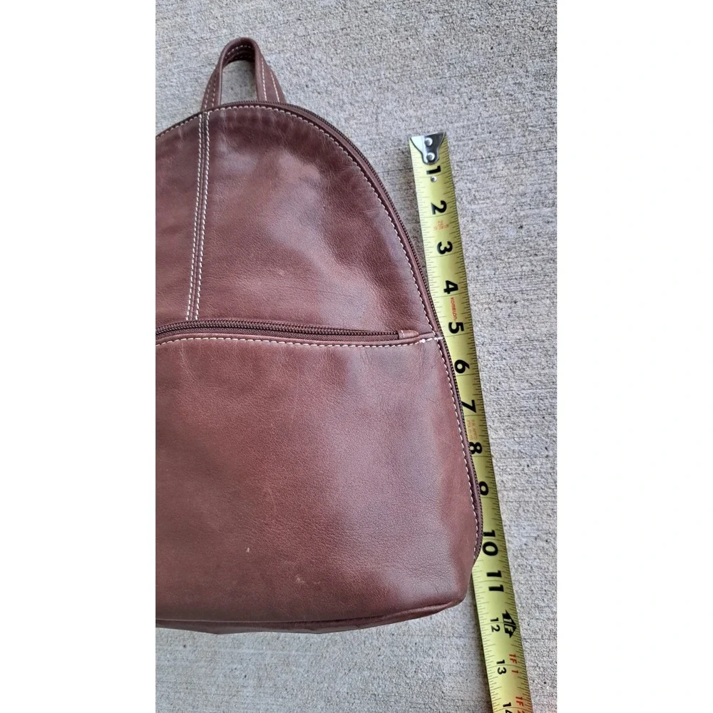 Tignanello Women's Leather Brown Small Backpack Adjustable Straps Zipped Pockets